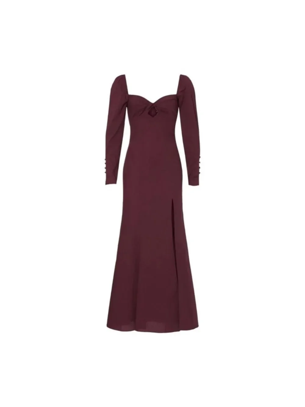 Staud $375 Josephine Long sleeve slit Maxi Dress in burgundy - Picture 2 of 4